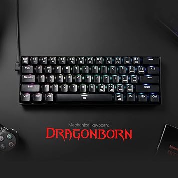 Redragon K630 Dragonborn 60% wired RGB gaming keyboard, compact mechanical keyboard with 61 keys, blue touch switch, professional driver support, black