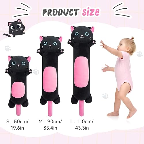 Miniatura 2 de Hallo Deer Almohada larga de felpa de gato, lindos animales de peluche de 43.3 pulgadas, almohada de felpa suave larga de animales de peluche para