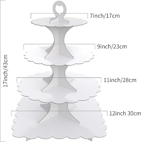 4 Pack Tier Cupcake Stand, 3&4 Tier White - Sturdy Disposable Cardboard for Parties, Weddings, Baking Display