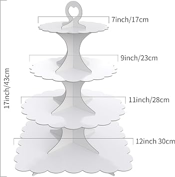 4 Pack Tier Cupcake Stand, 3&4 Tier White - Sturdy Disposable Cardboard for Parties, Weddings, Baking Display