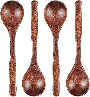 Oulige Japanese Long Handle Spoon, Wood Handmade Soup Spoon, Serving Spoons Wooden Teaspoon for Coffee Tea Jam Bath Salts, 7.5 inches, 4 Pieces.