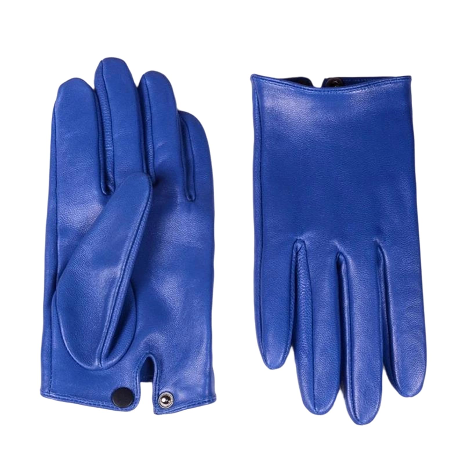 Guantes de piel de oveja auténtica azul para hombre, cortos, delgados, sin forro, para pantalla táctil, mensajes de texto, para conducir en el coche