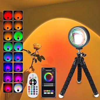 Nasjac Sunset Lamp Sunset Light 16 Color Projection with Remote Control and App Control, 360  Rated Lamp for Photography, Party, Live, Bedroom Decoration