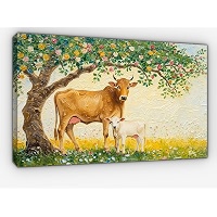 FACHEES - FWZ1833 Divine Kamdhenu Cow with Calf Under Flower