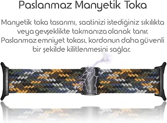 Rongep Samsung Galaxy Watch Ultra 47mm ile Uyumlu Örgü Solo Loop Kumaş Kordon Manyetik Tokalı Terleme Yapmayan Nefes Alabilen Hafif Yapılı Bilek Ölçüsüne Göre Ayarlanabilen Elastik Kayış