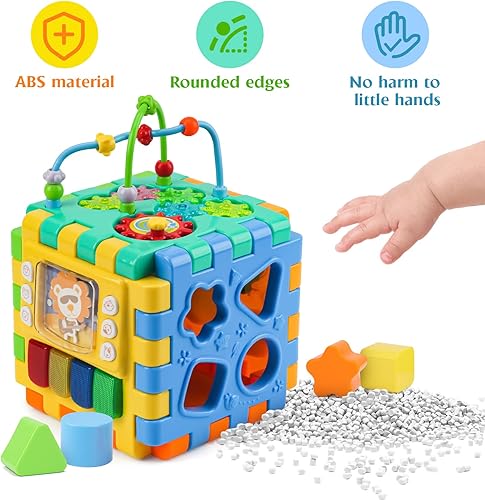 Miniatura 7 de nicknack Juguete para bebé a 18 meses de actividad musical cubo de actividad de aprendizaje ocupado con clasificador de formas de laberinto de