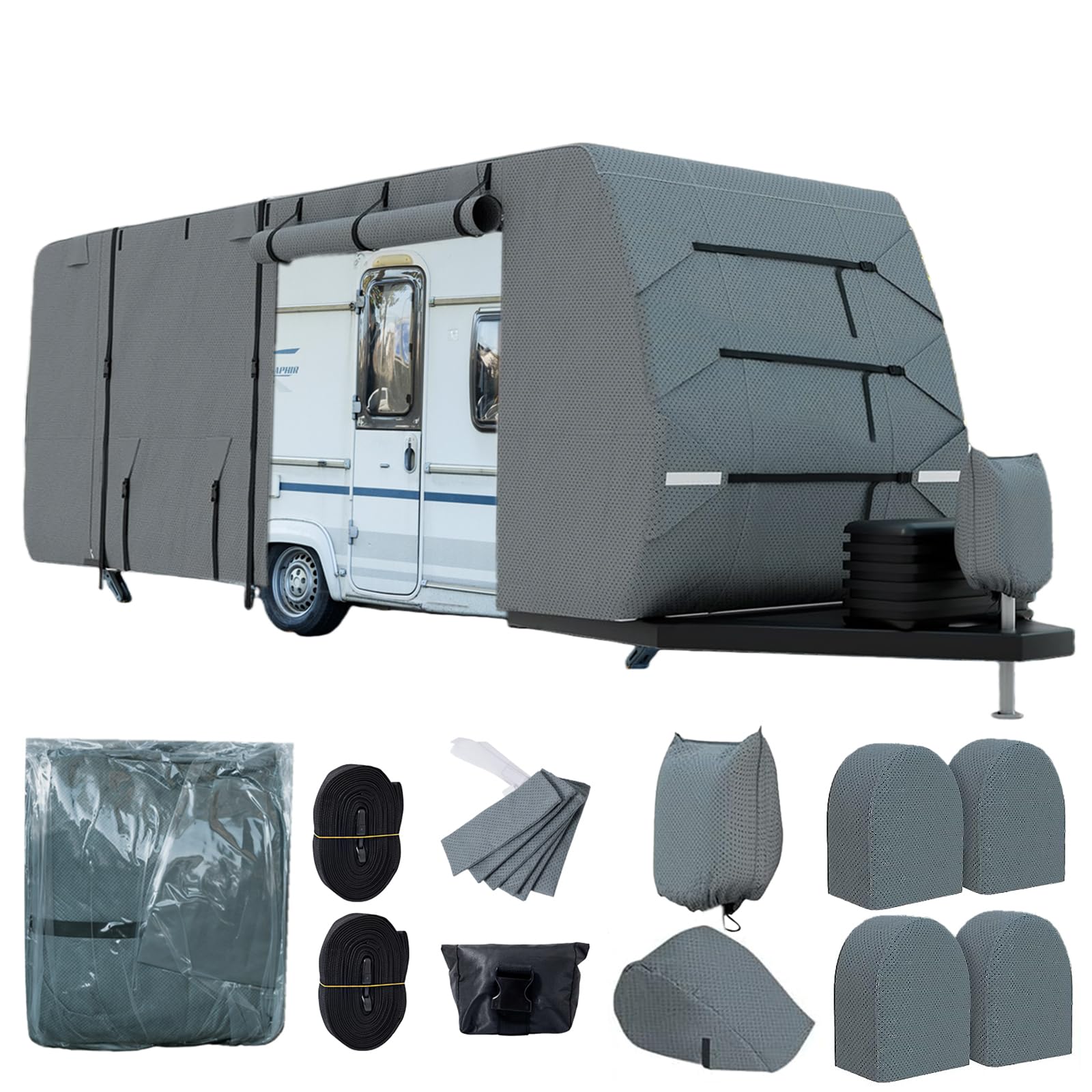Photo 1 of Travel Trailer RV Cover Fits Camper Cover, 7 Layers Heavy Duty RV & Trailer Cover, Toy Hauler Cover with Tongue Jack Cover Extra Windproof Straps Gutter Covers (24-27FT)