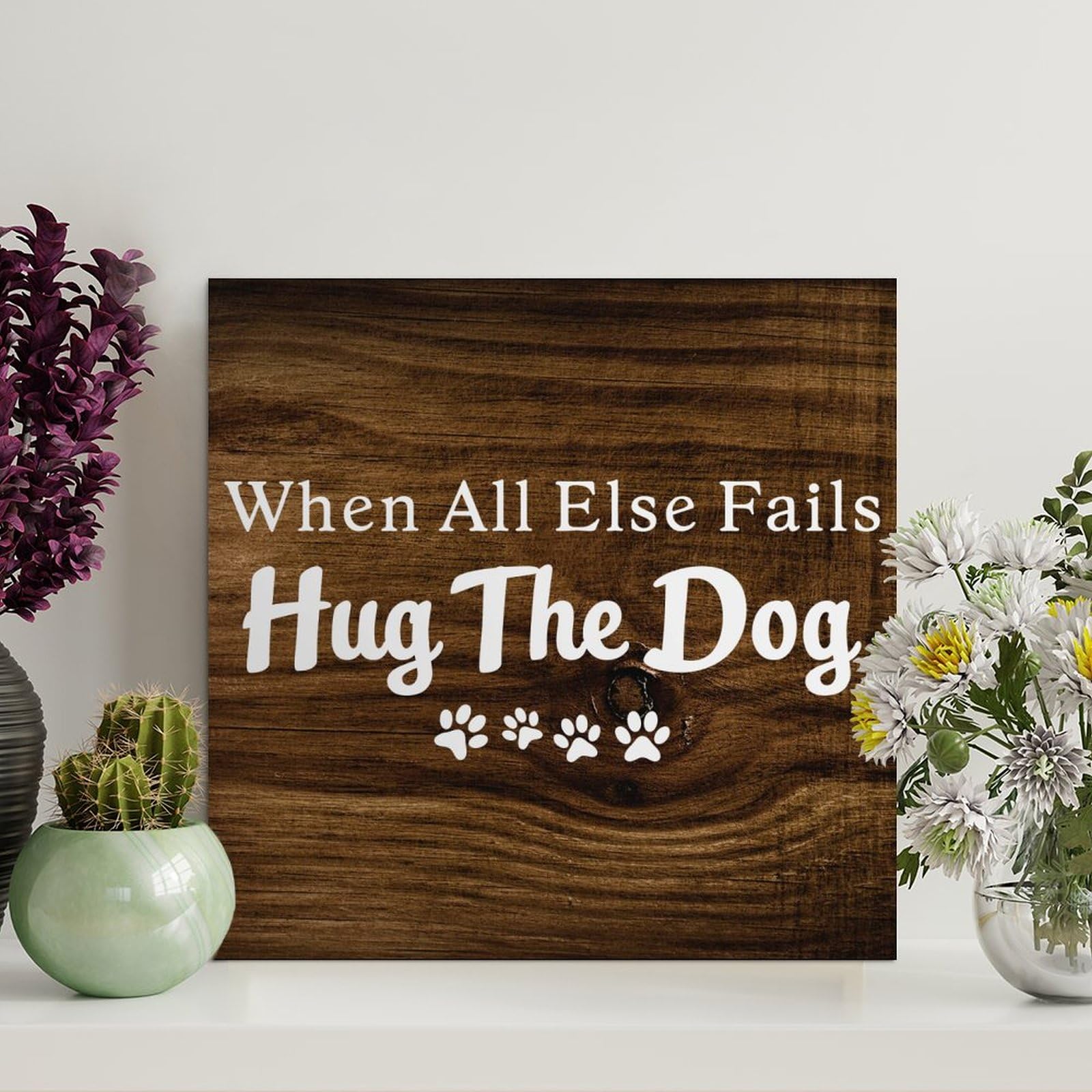 Guangpat Style-1 When All Else Fails Hug The Dog Funny Wooden Signs Motivational Wall Art Rustic Wall Decorations For Living Room Kitchen Wall Hanger Retro Decoration Sign Housewarming Gift 12X12in