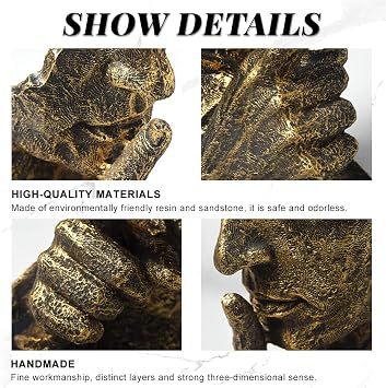 fazhongfa Ponder Statue-Silence is Gold Abstract Art Statue Modern Home Ornament Creative Resin Sculpture Ornament Study Office Shelf Table Decoration (Gold)
