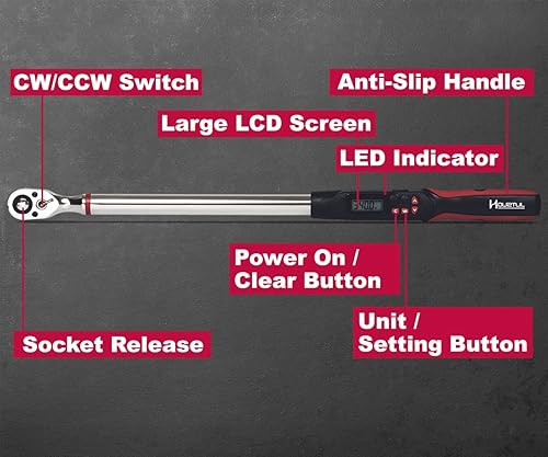 Miniatura 3 de llave dinamométrica-WEP4-340CN,Precisión precalibrada de 12.5 a 250.7 ft-lbs rango de par con ±1% de precisión, pantalla LCD fácil de leer con