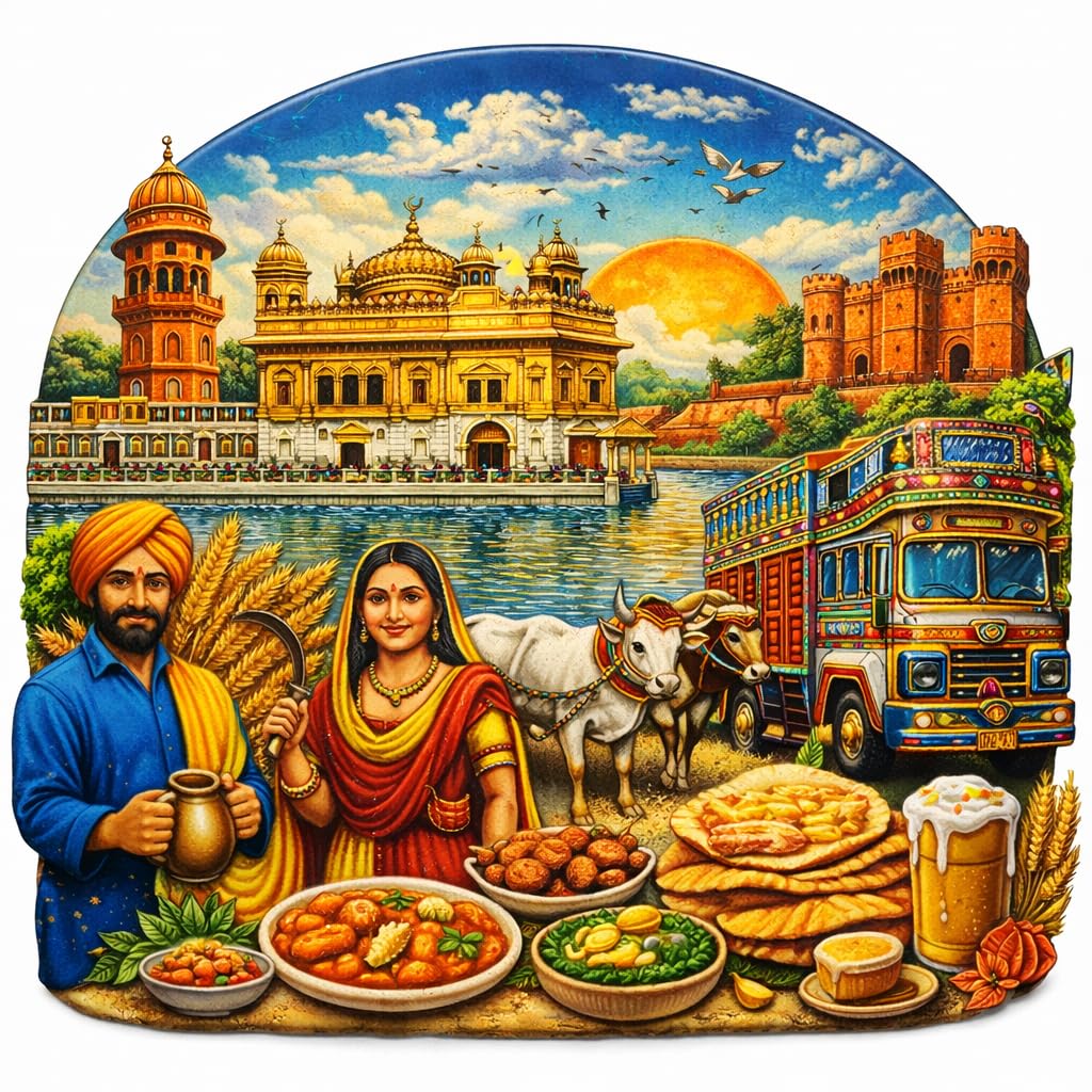 Premium Punjab Fridge Magnet (4 Inch) | Matte Finish MDF Travel Souvenir | Strong Magnetic Back | Decorative Refrigerator Magnet for Home & Gifting