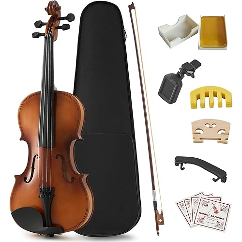 GDFStudio 4/4 Full Size Violin Set, Durable Lightweight Acoustic Violin with Rich Stable Sound, Smooth Hand-Polished Finish, Complete Kit with Case, Bow, Rosin, Strings, Shoulder Rest, Tuner & Guide