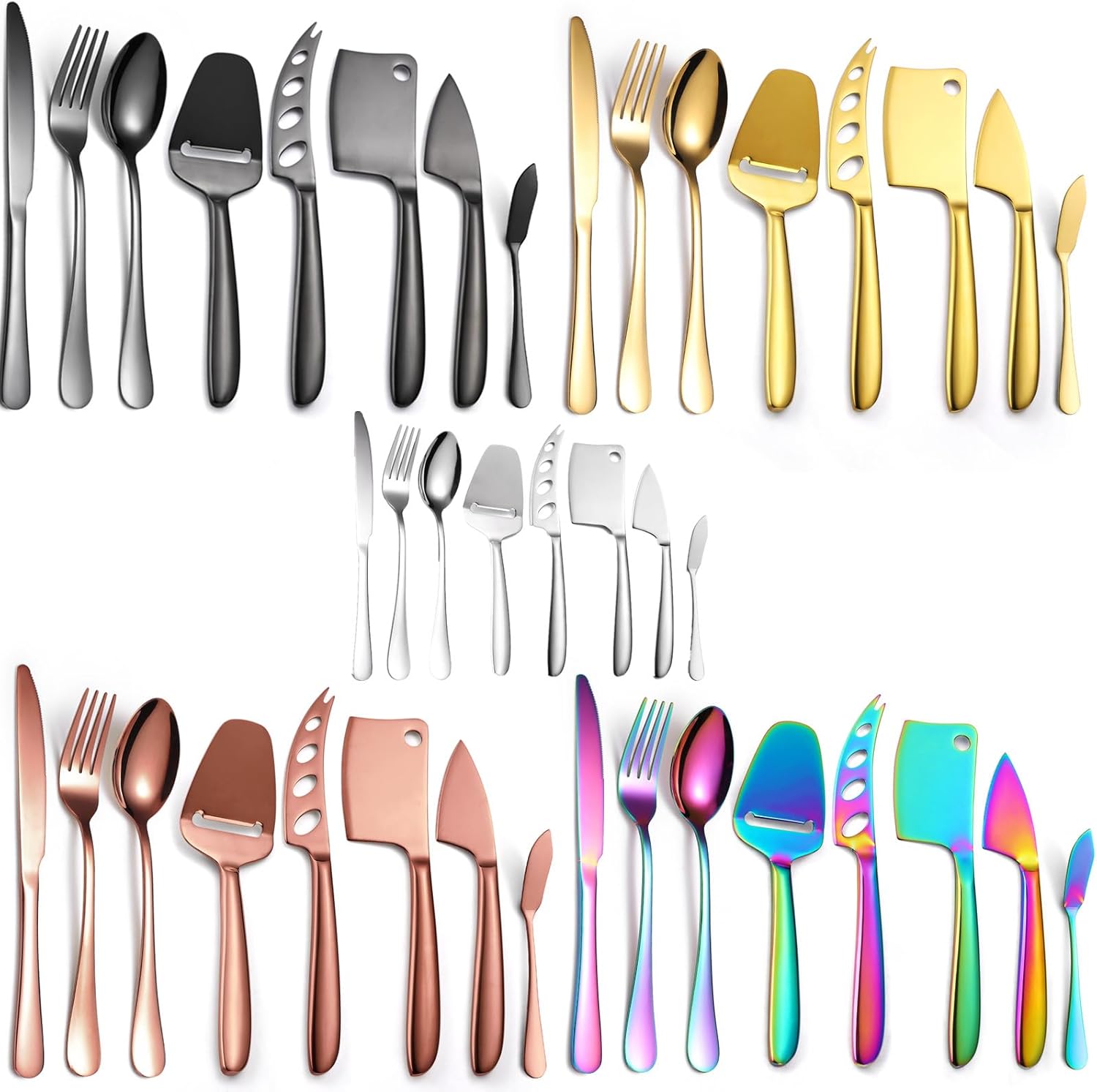 8-Piece Stainless Steel Cheese Knives Set with Dinning Kitchen Dinner Fork,Spoon Knife Durable