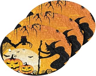 Halloween Witch Pumpkin Kitchen Sponges Autumn Moon Spider Web Cleaning Dish Sponges Non-Scratch Scrubber Sponge for Kitchen Bathroom Cars, pack of 3