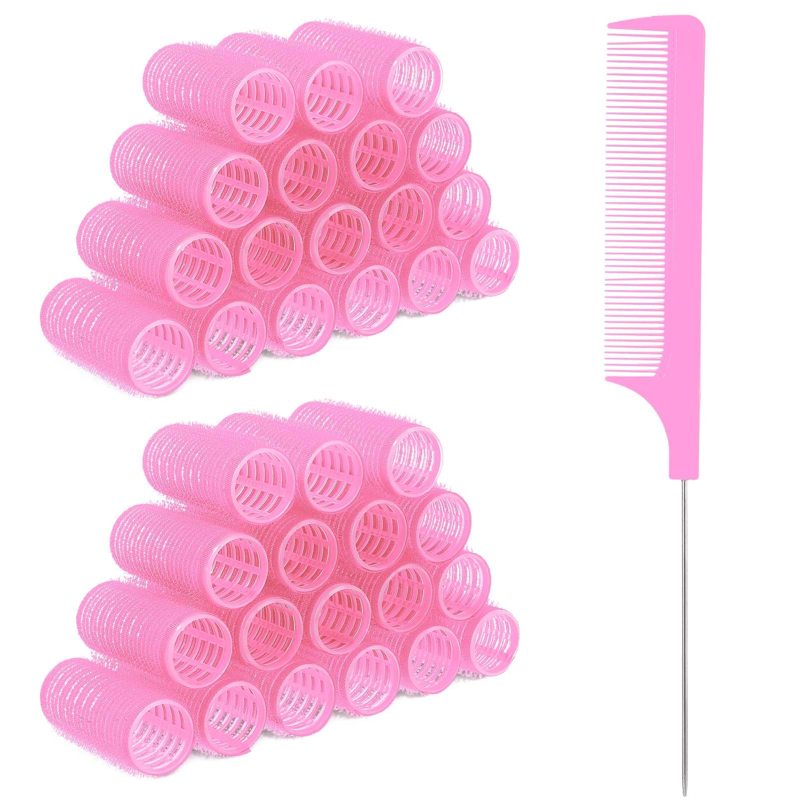 18pcs Self Grip Hair Rollers with Small Comb,Heatless Hair Curler,Plastic Rose Red Small Hair Rollers for Pro Salon Hairdressing and DIY Hairstyles (0.98 X 2.44 Inch)