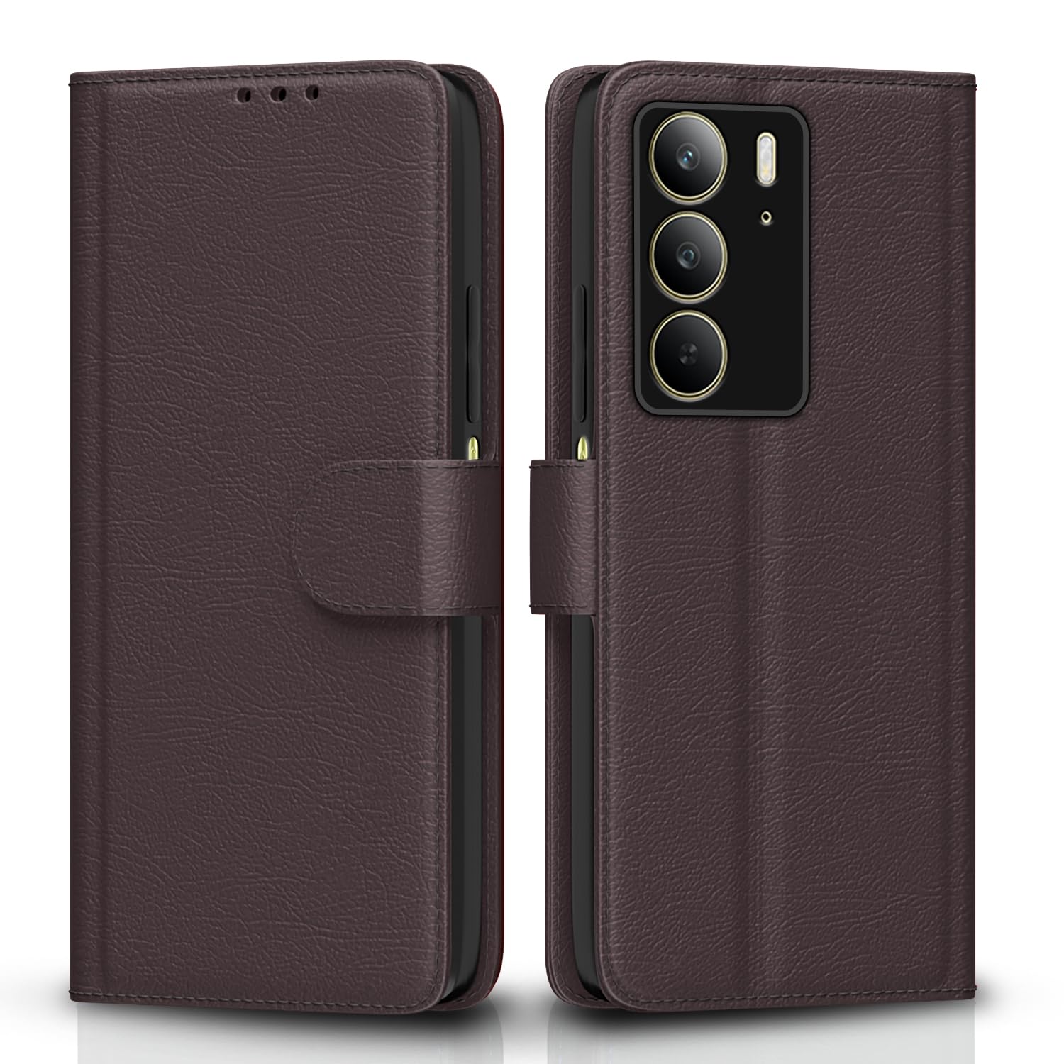 Pikkme Flip Cover Leather Finish | Inside TPU with Card Pockets | Wallet Stand and Shock Proof | Complete Protection Flip Case for Realme C75(Coffee)