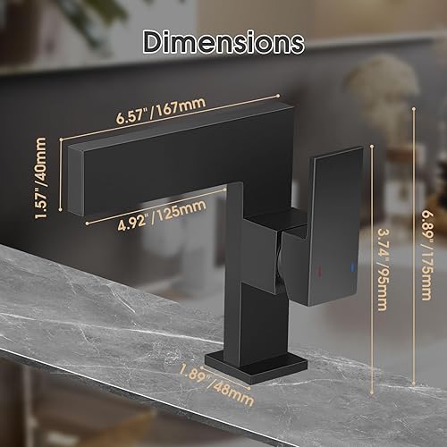 Miniatura 2 de Grifo de lavabo de baño negro, diseño ultrafino, grifo de tocador de una sola manija para fregadero de baño, grifos de lavabo de 1 orificio, latón