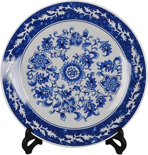 Miniatura 7 de Platos decorativos de porcelana azul y blanca de 10.2 in con patrón floral oriental para manualidades de cerámica para adornos, 1 plato con 1