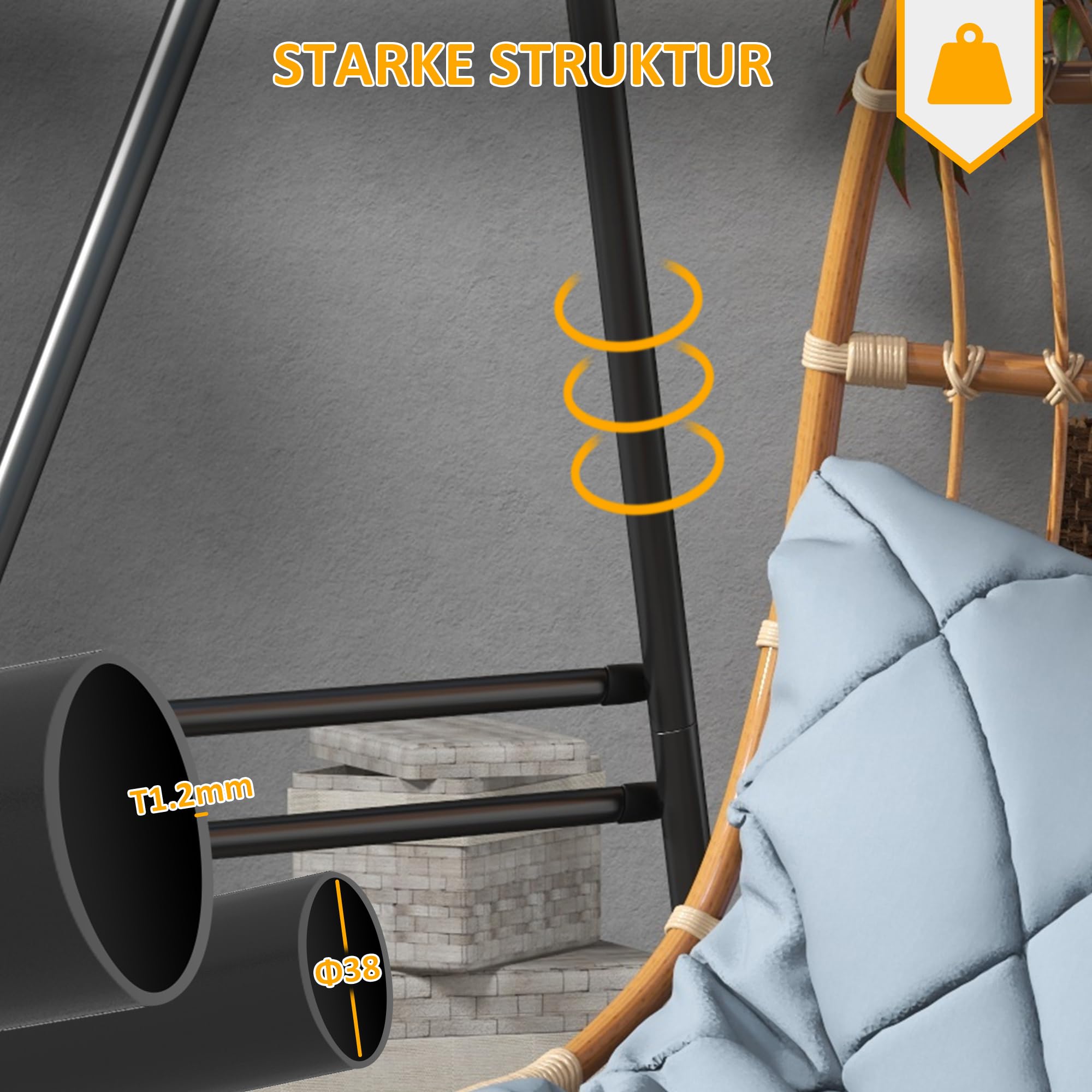 Outsunny Houten Hangstoelstandaard - Standaard voor Hangstoel en Hangmat - Max. 150 kg Draagvermogen - Voor Binnen en Buiten - Teak - 119 x 120 x 202 cm