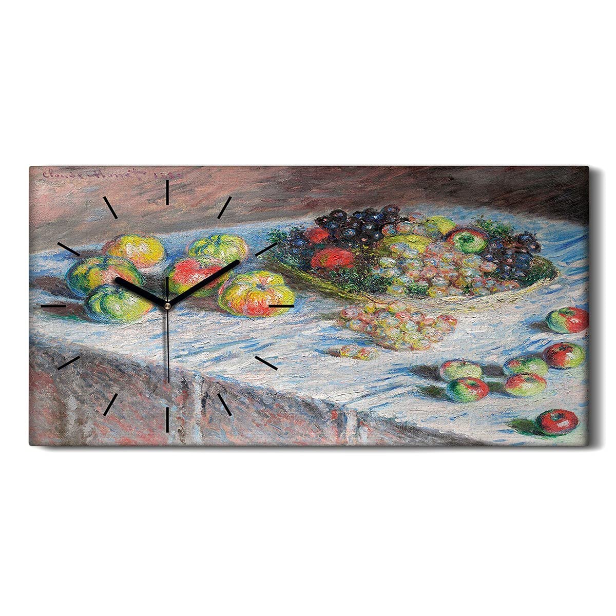 Horloge sur Toile Pommes et Raisins 60x30cm Art Moderne Silencieux