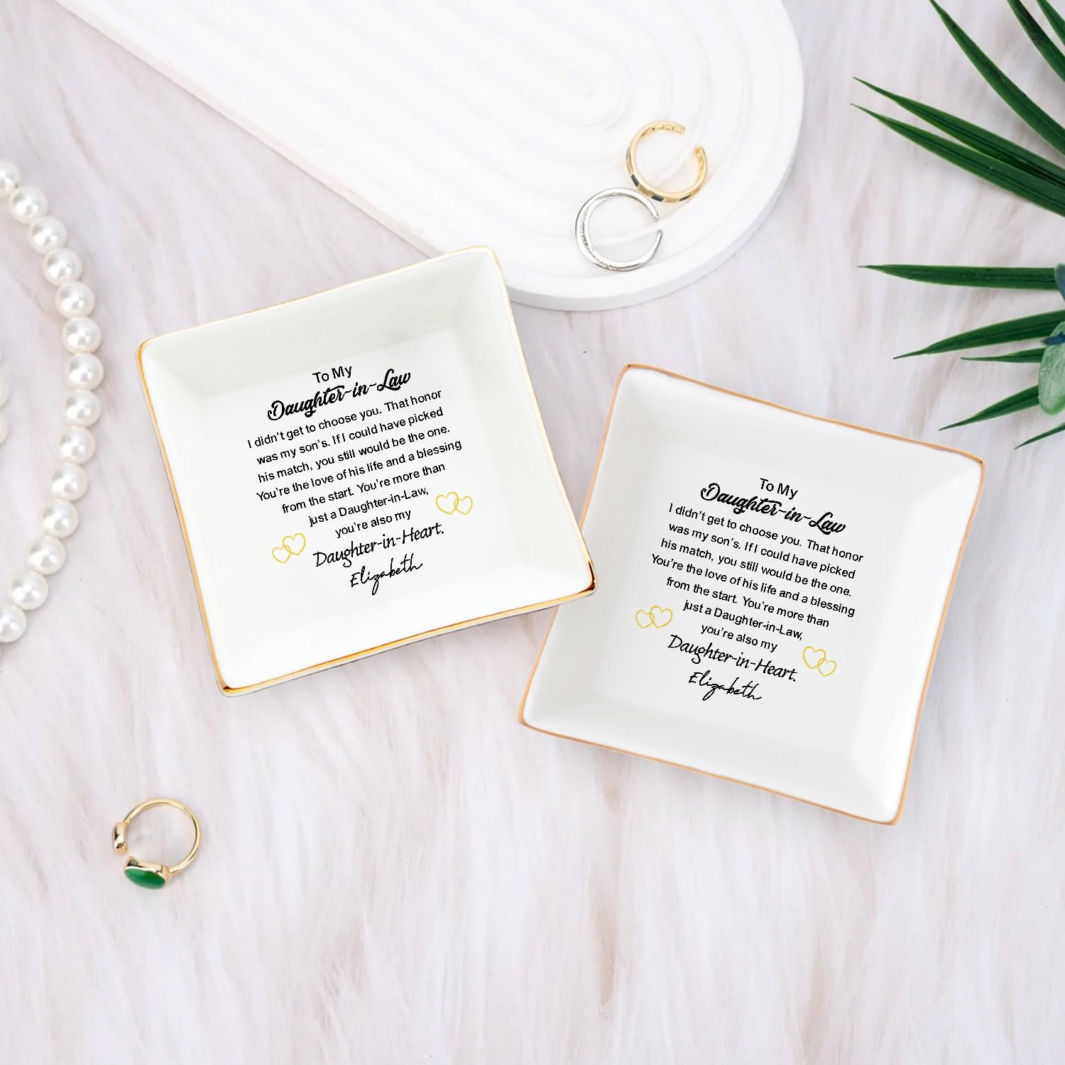 To My Future Daughter In Law Ring Dish - A Idea From Mother In Law Square Ceramic Customized Name Personalized Engraved Jewelry Ring Holder image 2