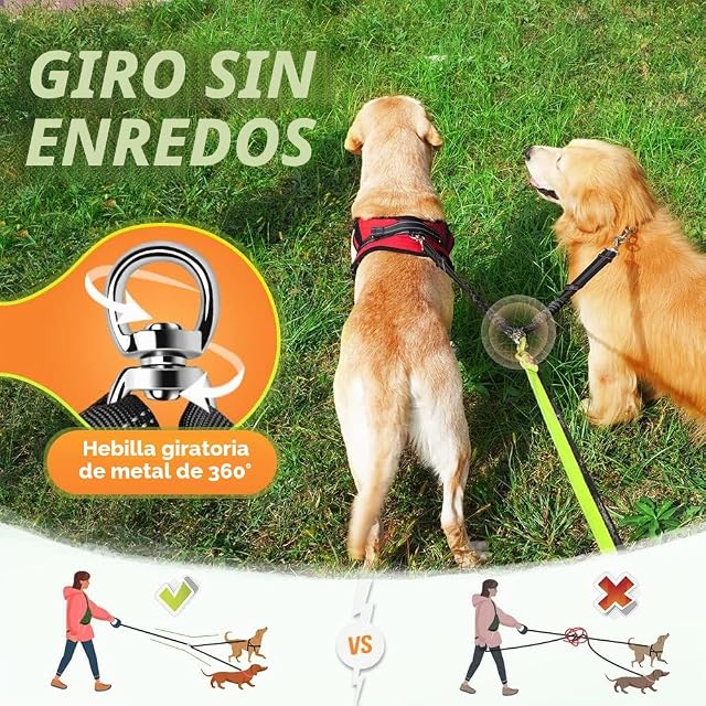 Foto 2 de 7 de Nasjac Correa Doble para Perros, sin enredos Divisor Doble de Cables Rotación giratoria de 360 ° Reflectante…