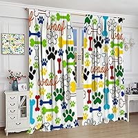 Vista 80 de Cortinas opacas con estampado de patas de perro, estampado de patas de perro y huesos, tratamiento de ventana, cortinas con aislamiento térmico