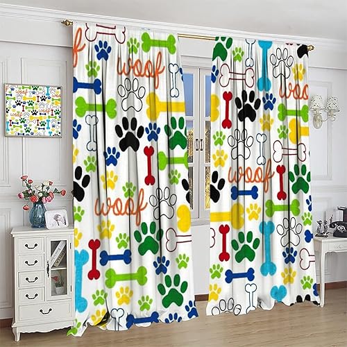 Miniatura 80 de Cortinas opacas con estampado de patas de perro, estampado de patas de perro y huesos, tratamiento de ventana, cortinas con aislamiento térmico