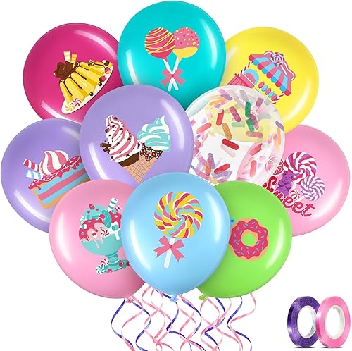 60 globos de fiesta de dulces dulces, decoraciones con temática de dona, globos de látex para fiesta de helado, confeti, globos para niños,