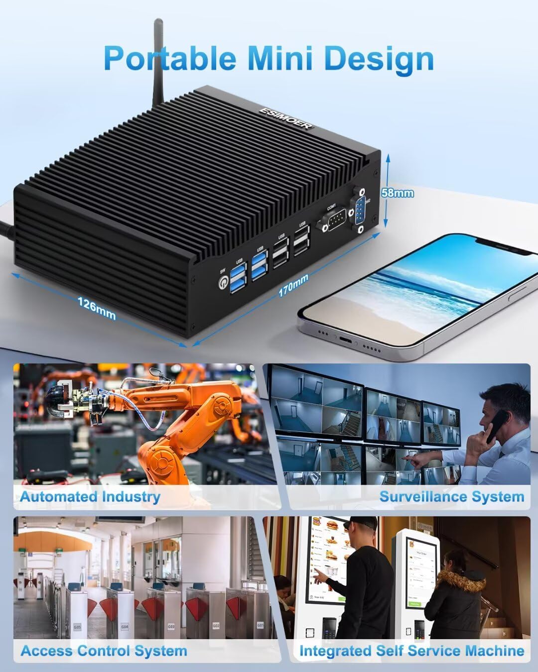 Industrial PC Fanless Mini PC Core i5 8350U, 32GB RAM 256GB SSD, Dual 4K HD Displays, 2 RJ45 LAN, 2 RS232 COM 8 USB, Dual Band WiFi, BT 4.2, Mini PC Win11 for Business Home Industrial LOT