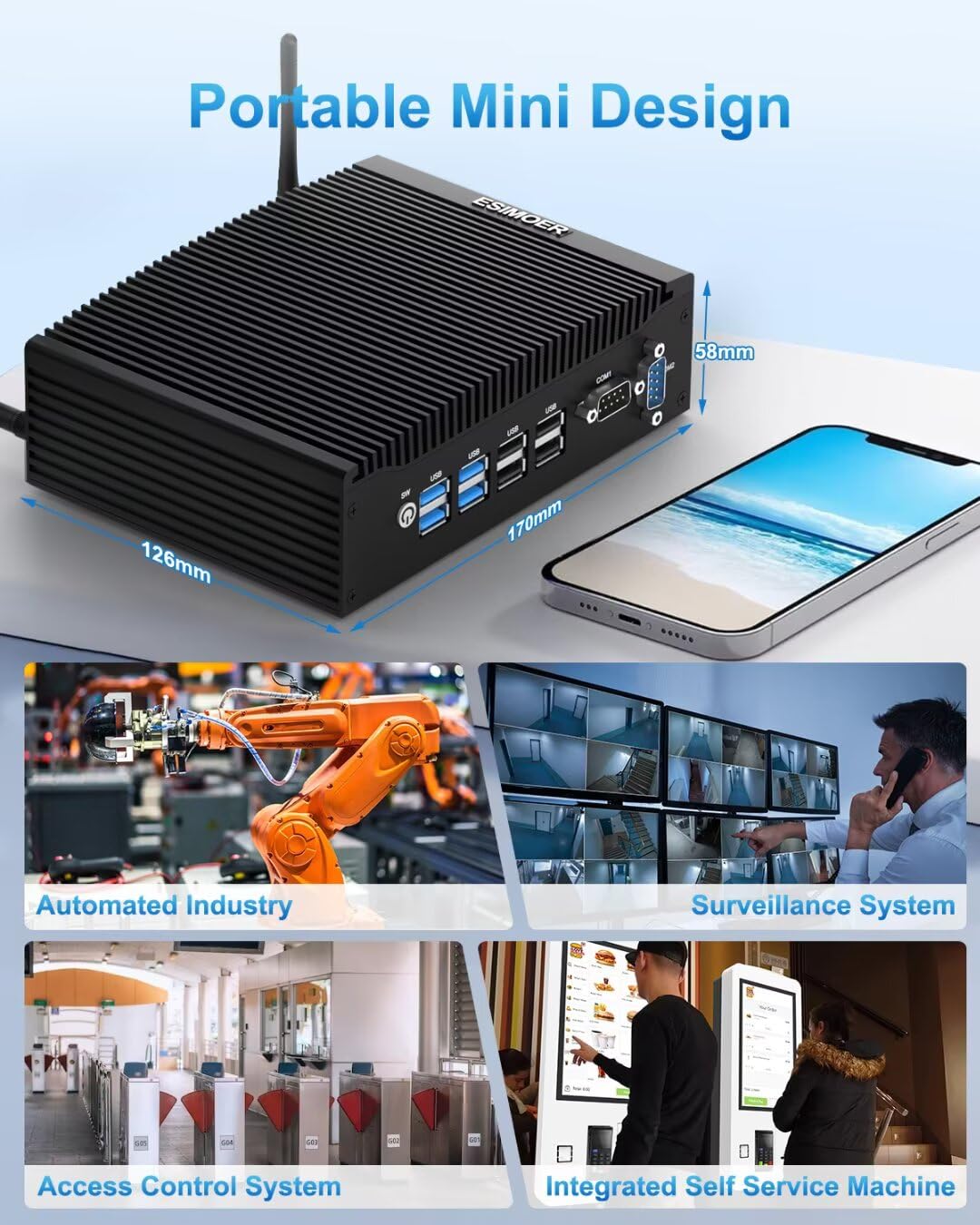 Mini PC Industriale PC Fanless Win 11 Core i5 8350U, 32GB RAM 1TB SSD, Doppi Display HD 4K, 2 RJ45 LAN, 2 RS232 COM, 8 USB, WiFi, BT, Micro PC Win11 per Aziende, Casa, Industria, LOT