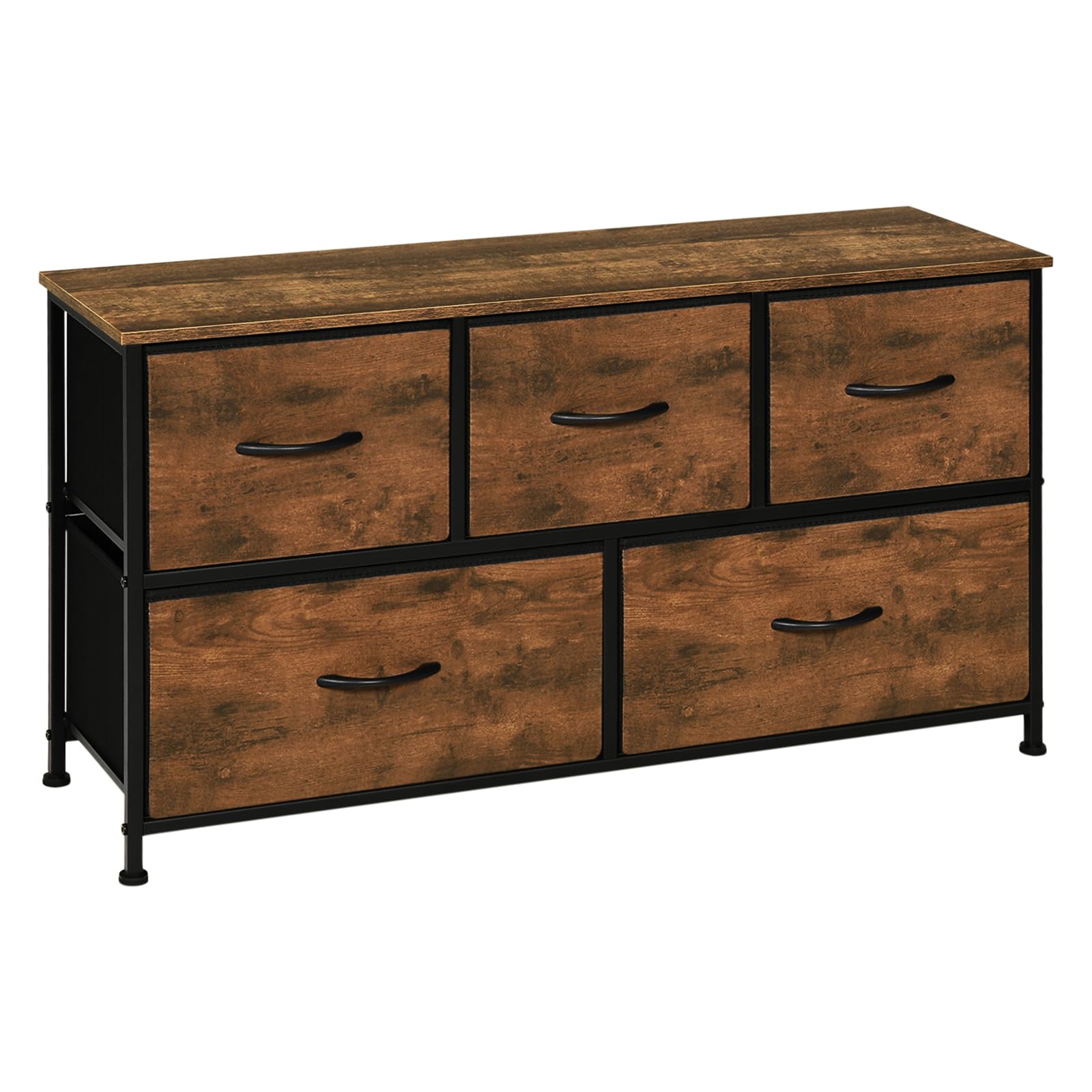 WOLTU Kommode mit 5 Schubladen aus Stoff, Kommodenschrank Sideboard TV-Schrank, für Wohnzimmer Schlafzimmer Flur, aus Metallrahmen Holzwerkstoff