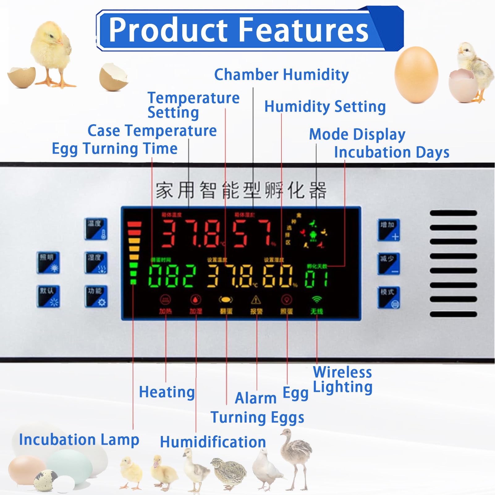 Criadero De Pollos Caja De Cria para Pollitos,Incubadora De Huevos para Incubar,con Indicador Led Y Luz De Disparo De Huevos,hasta 340 Pollitos Aves Codorniz 272Eggs