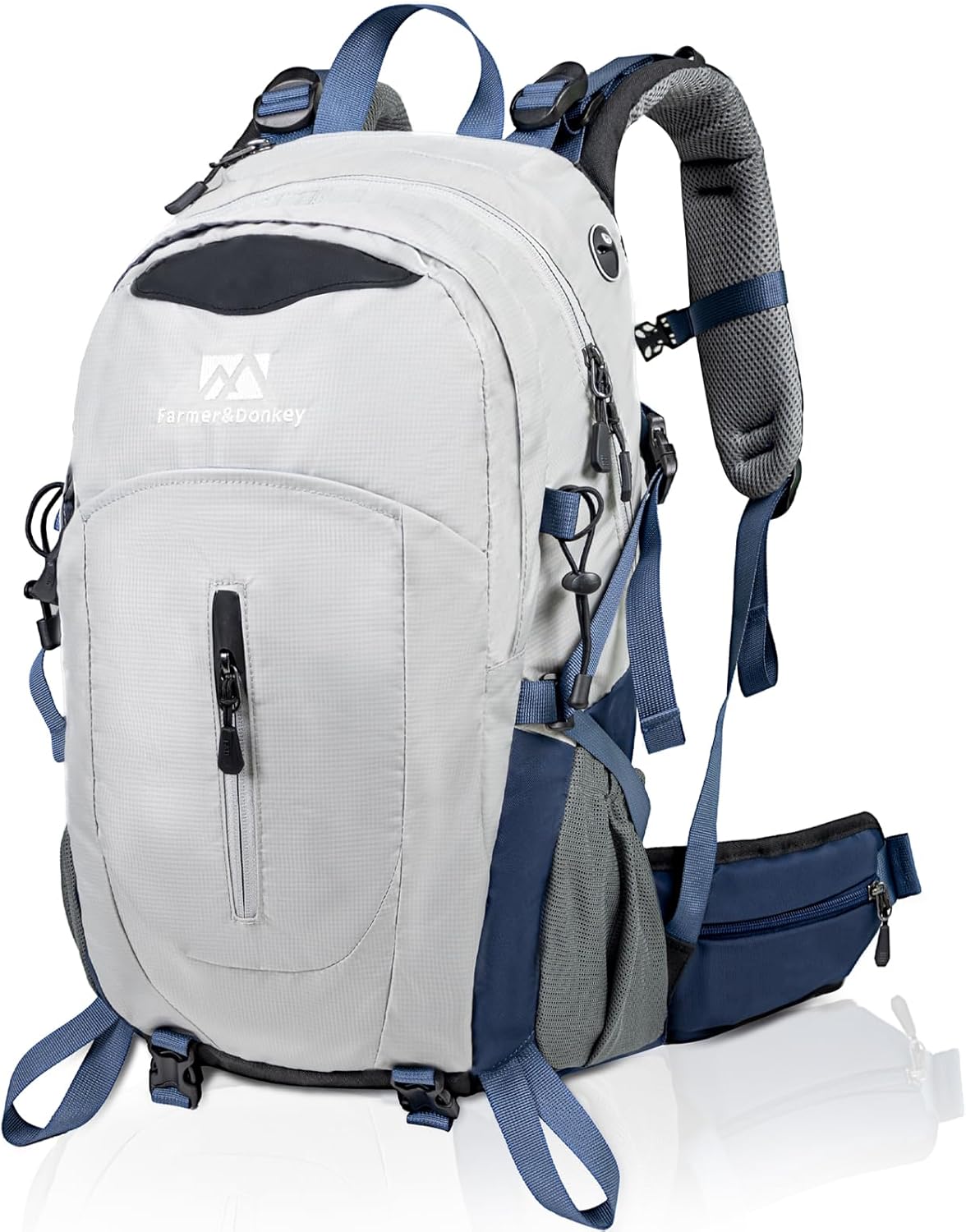 Farmer&Donkey Hiking Backpack, 40L Waterproof Camping Backpack with Packable Back Panel & Rain Cover, Men Women Rucking Backpacking Backpack Outdoor Sport Lightweight Travel Daypack for (Grey)