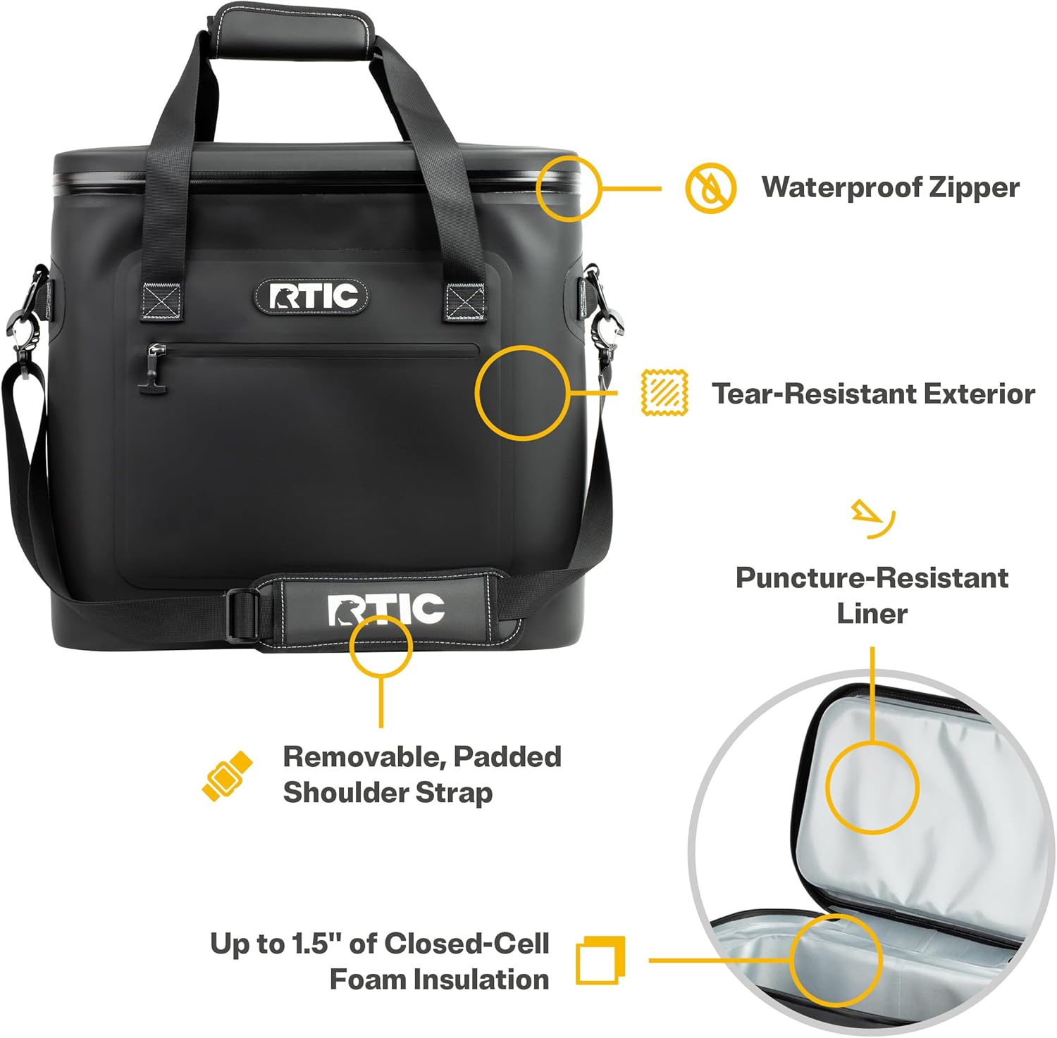 RTIC Ultra-Tough Soft Cooler 50 Can, Insulated Bag Portable Ice Chest Box for Lunch, Beach, Drink, Beverage, Travel, Camping, Picnic, Car, Trips, Floating Cooler Leak-Proof with Zipper