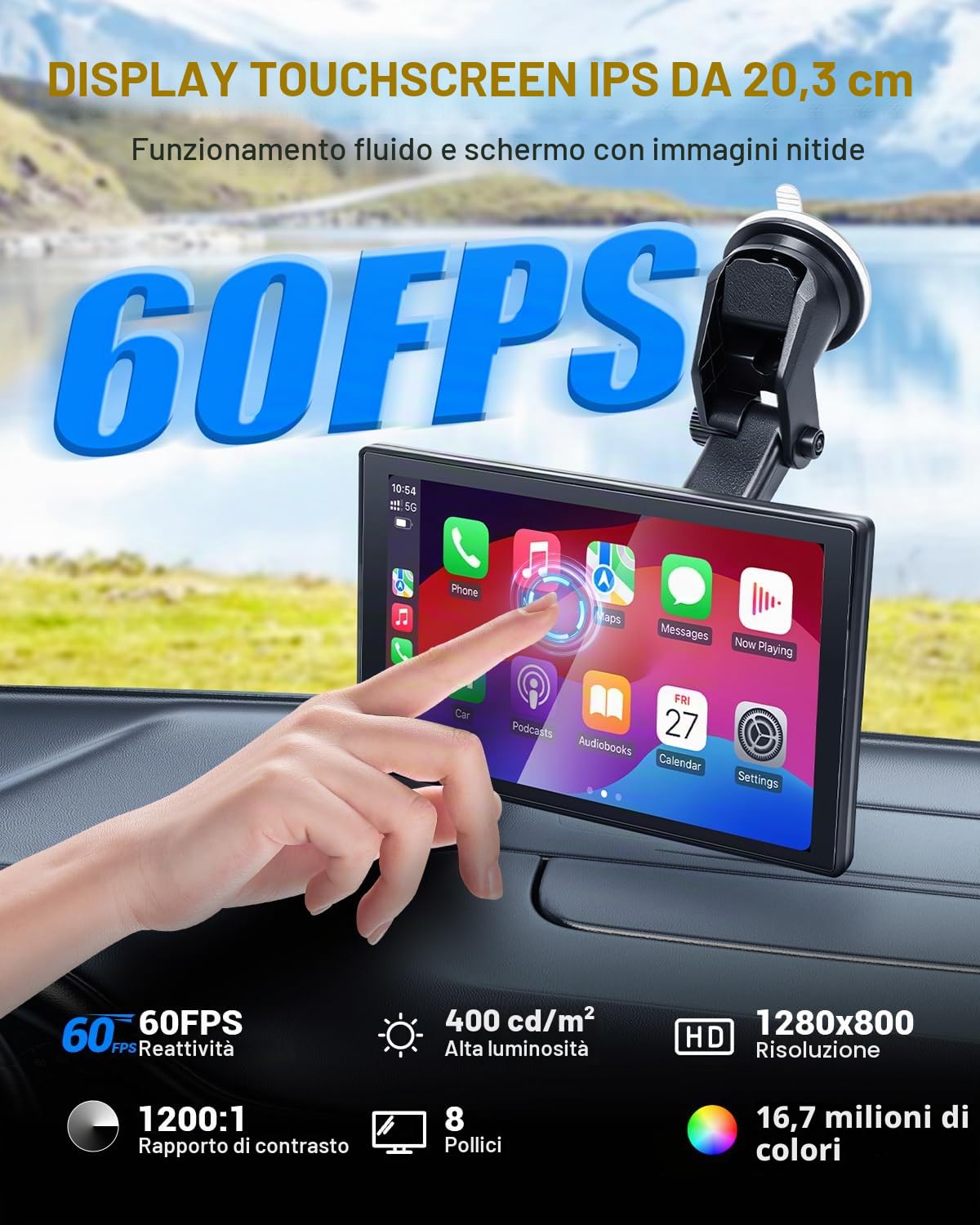 8 Pollici Schermo per Auto con Telecamerass Car Play per Auto Wireless Carplay Auto per Android e Apple Touchscreen con Mirror Link Navigazione GPS Controllo Vocale Radio AUX FM