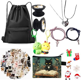 Set for Women, including 1 Drawstring Bag 2 Keychain 4 Bracelets and Necklace Set 1 Mini Purse 1 Pack of Sticker,6 Acrylic Broochs,2 Phone Ring Holders