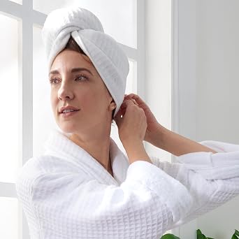 Uchino Waffle Twist Kimono Bath Robe Quick Dry Cotton Medium-Large White