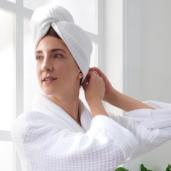 Uchino Waffle Twist Kimono Bath Robe Quick Dry Cotton Medium-Large White