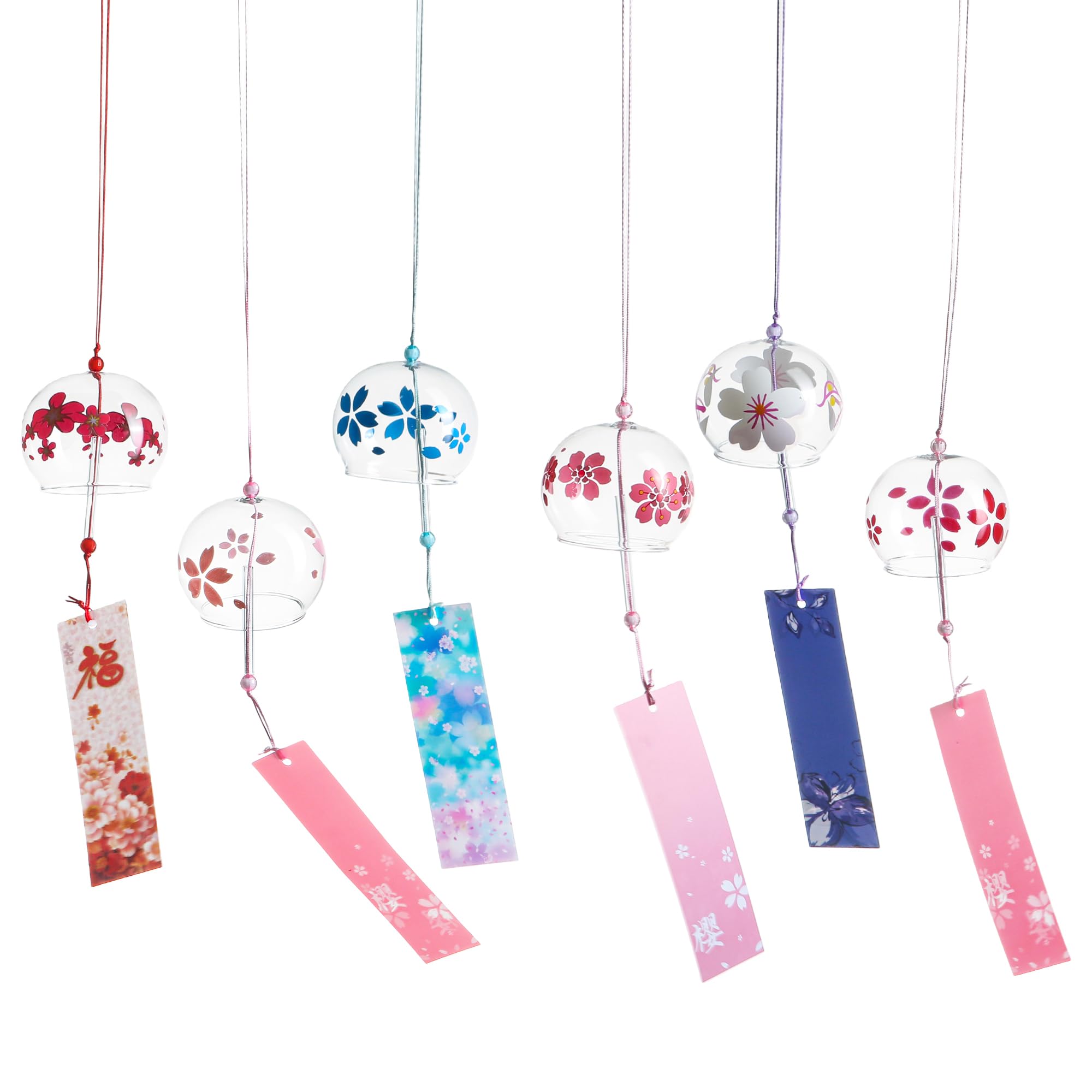 Kougei Studio Wind Chimes, Fashionable, Cherry Blossom Design, Set of 6, 2.4 x 2.8 inches (6 x 7 cm), Clear Glass Tone, Edo Style, Visual Beauty, Soft Tone, Peace Prayers, Empowerment, Feng Shui : DIY