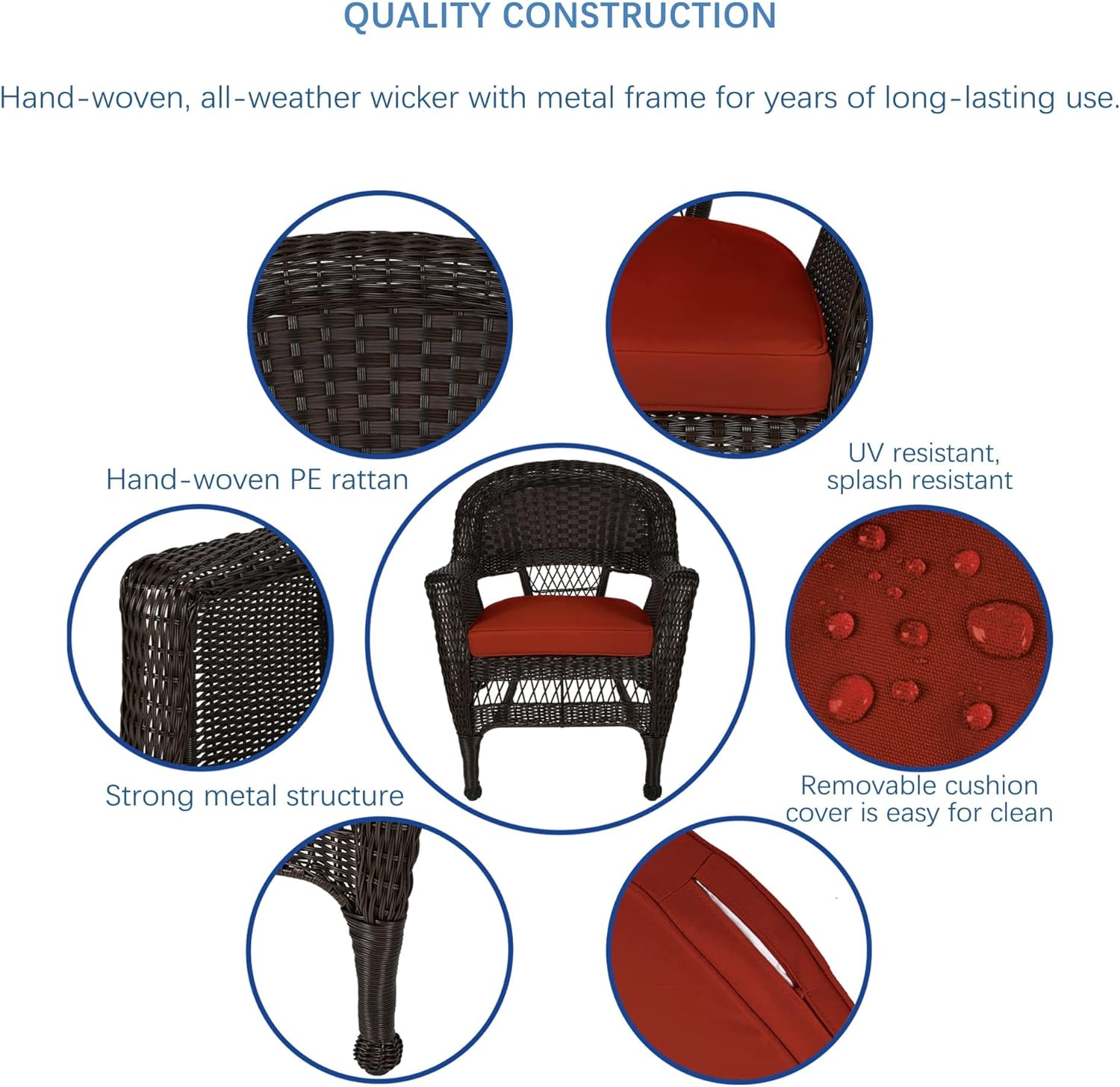 Jeco Wicker Chair with Red Cushion, Set of 2, Espresso