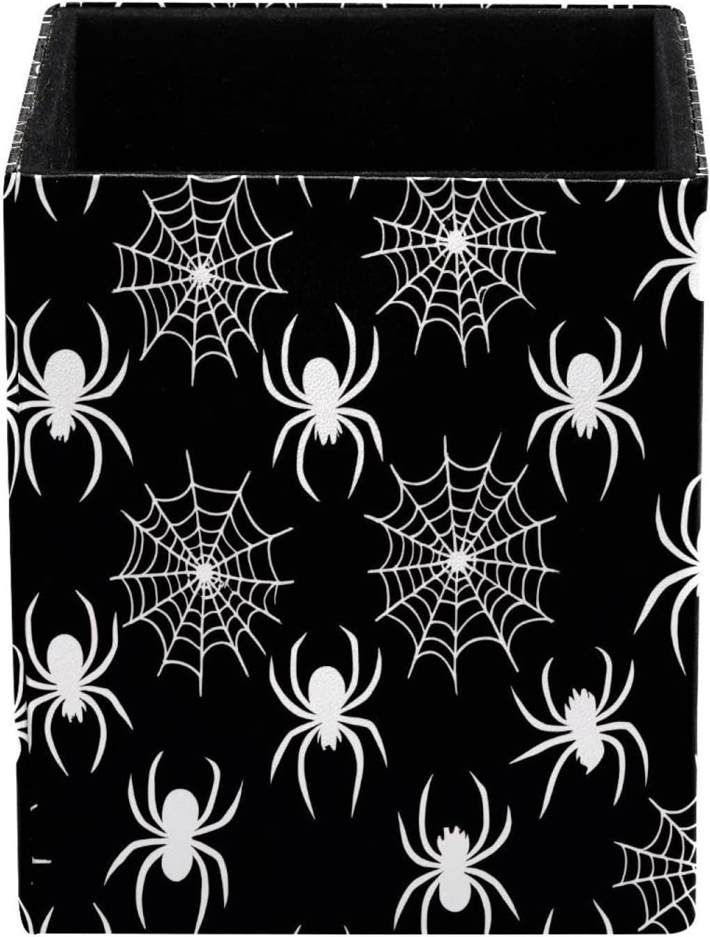 White Spider and Web Pen Holder for Desk Deco, Sqaure PVC Leather Pencil Cup for Desk Pen Organizer, Makeup Brush Holder for School, Home, Office