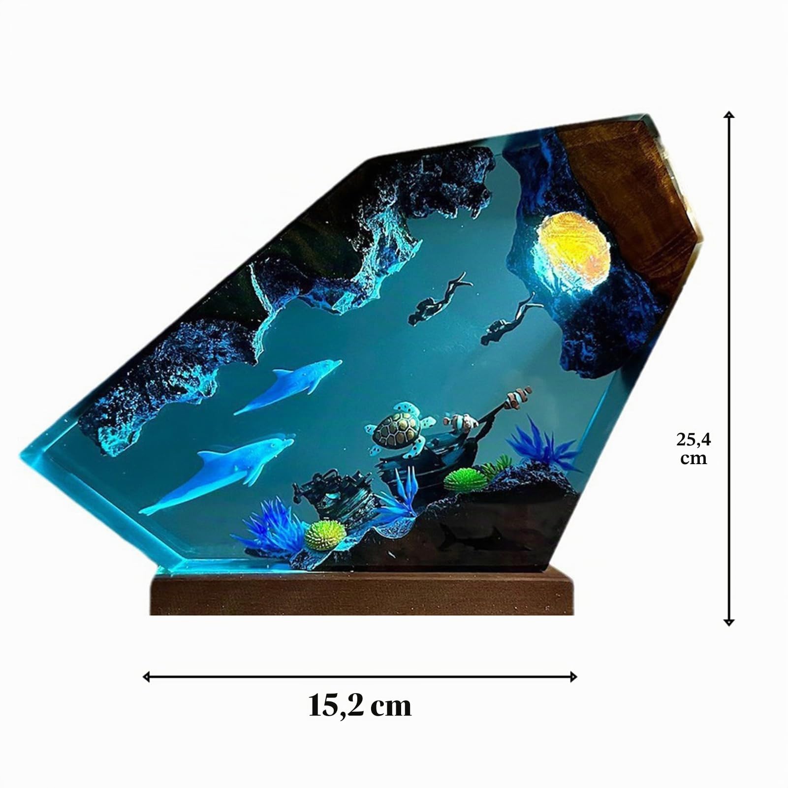 Veilleuse LED Océan, Résine Recyclée Faite À La Main Océan Dauphin Plongeur Lampe pour Bureau Bureau Salle De Bain Décor,10 * 6in
