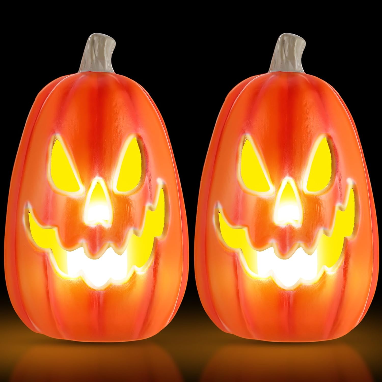 2 pack 16''x 9.5'' large giant halloween pumpkin led lighted up jack-o-lantern pumpkins orange lanterns with anger face light up for indoor outdoor halloween fall party supplies(warm)