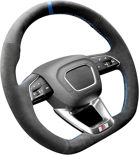 Funda para volante Alcantara compatible con Audi Q3 Q5 SQ5 SQ5 Sportback Q7 SQ7 Q8 SQ8 con paletas de cambio (rayas azules)