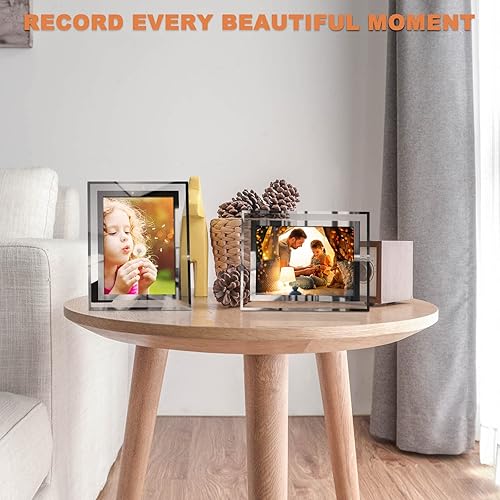 Miniatura 3 de IZIDDO Juego de 4 marcos de fotos de 5 x 7 pulgadas, marco de fotos de cristal plateado para exhibición de mesa, marco de fotos de regalos,