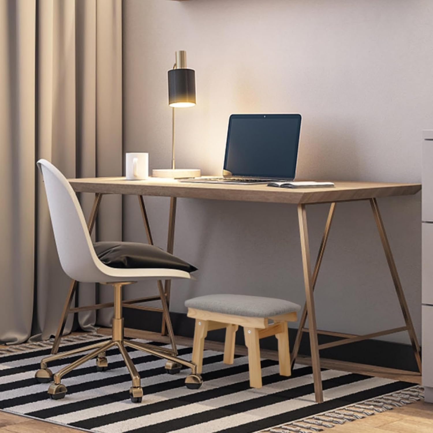 Tlence 11" Small Ottoman Foot Rest, Under Desk Foot Stool with Cushion Pad, Sturdy Footstool with Wood Leg, Extra Seating Footrest for Couch Sofa Living Room Bedroom Entryway Office, Easy Assembly