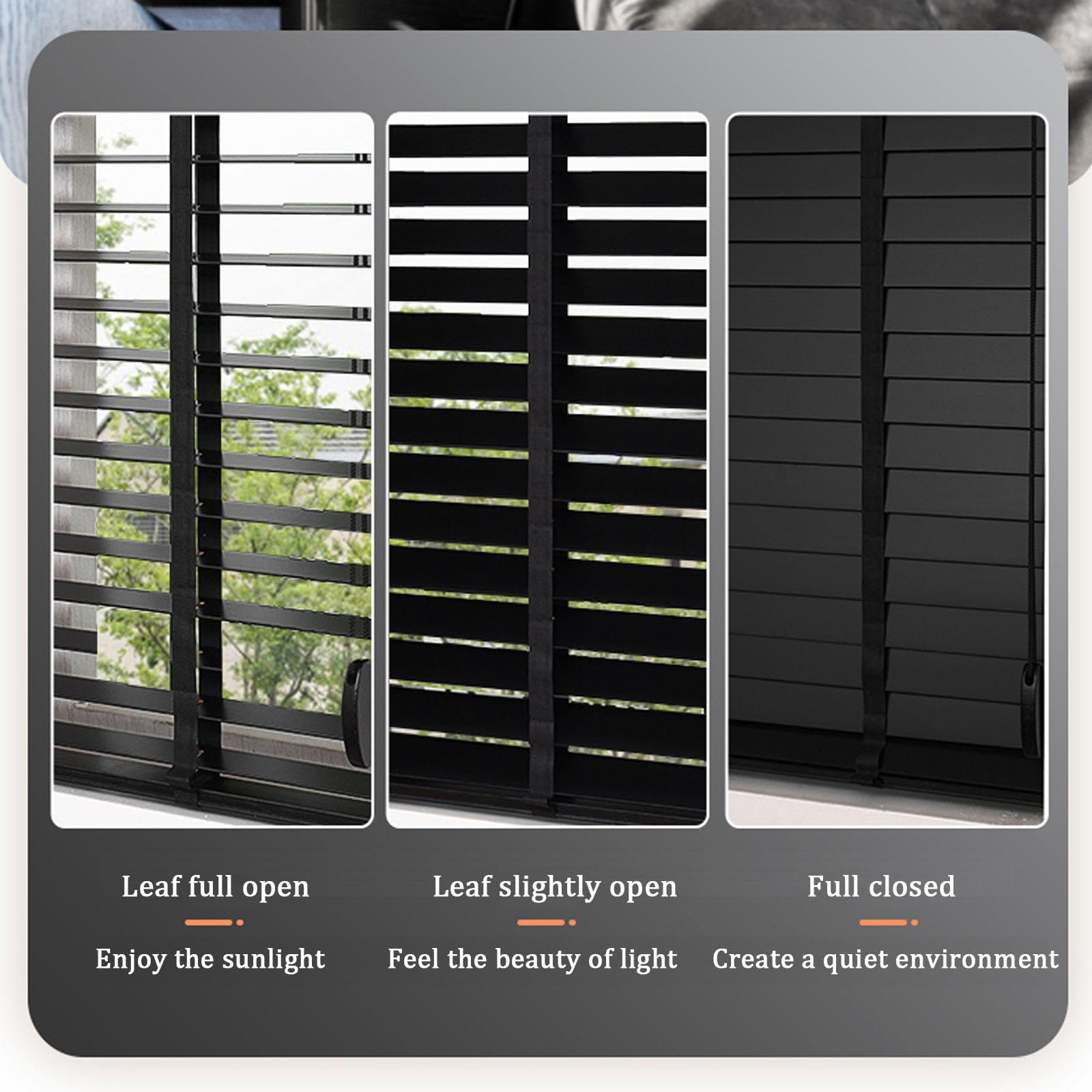 Jalousie Holz Schwarz,Horizontale Jalousetten 50mm Lamellen,Natürliche Massivholz-Jalousien,Rollläden Mit Fensterbehandlung Innen,Anti-UV/Wärmedämmende Vorhänge,168 Größen,WxH-110x240cm(43x94.5in)