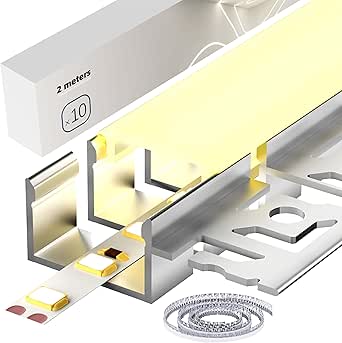 LASLUX 10 x 2 meter aluminium profielen voor LED-strips (20 m), kabelkanalen met matte afdekking, max. 16,7 mm, aluminium profiel 26,7 x 10 mm