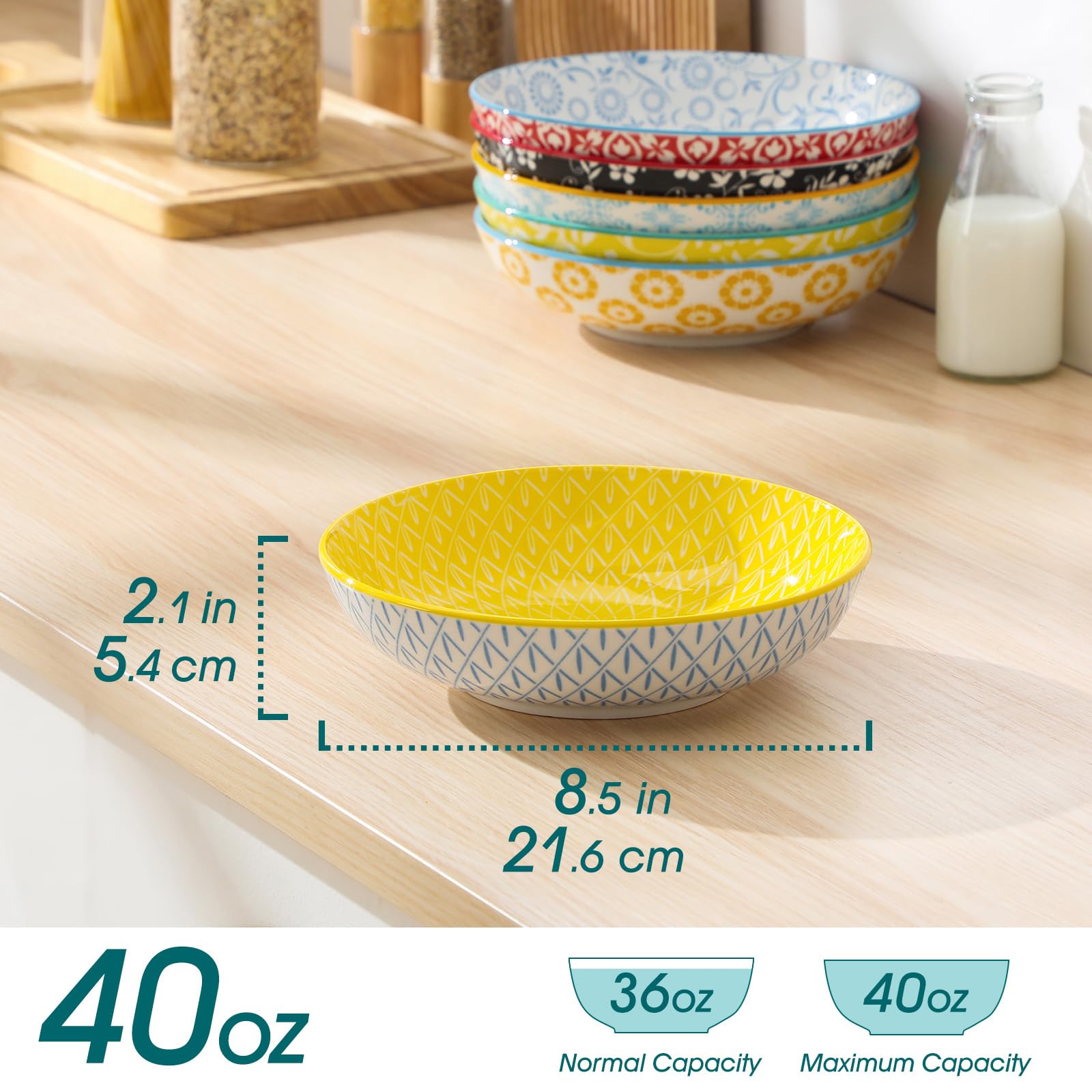 vancasso SELENE Suppenschalen 6-er Set, 1200ml Pastateller aus Pastell Porzellan – Salatschüssel für Nudel, Spaghetti und Suppe, Mikrowellengeeignet